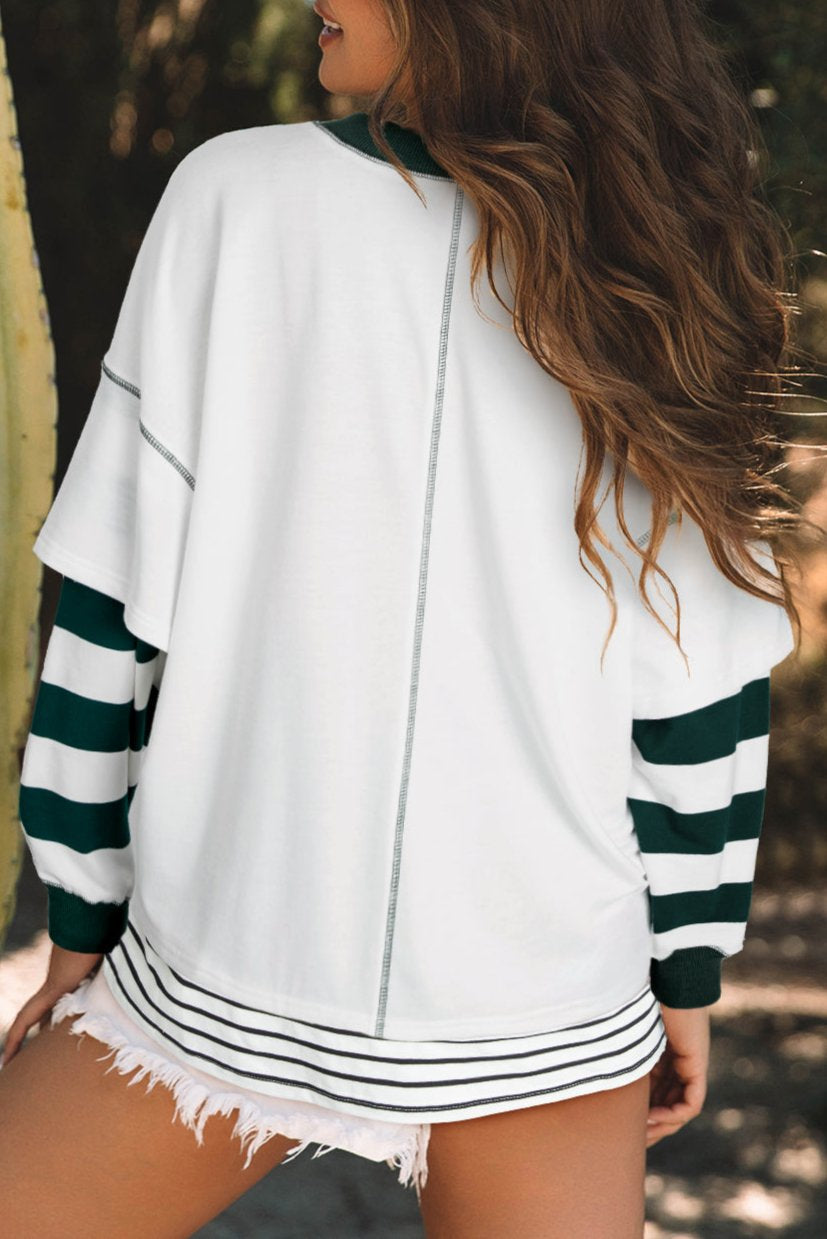 Women's Stripe Colorblock Reverse Seam Sweatshirt