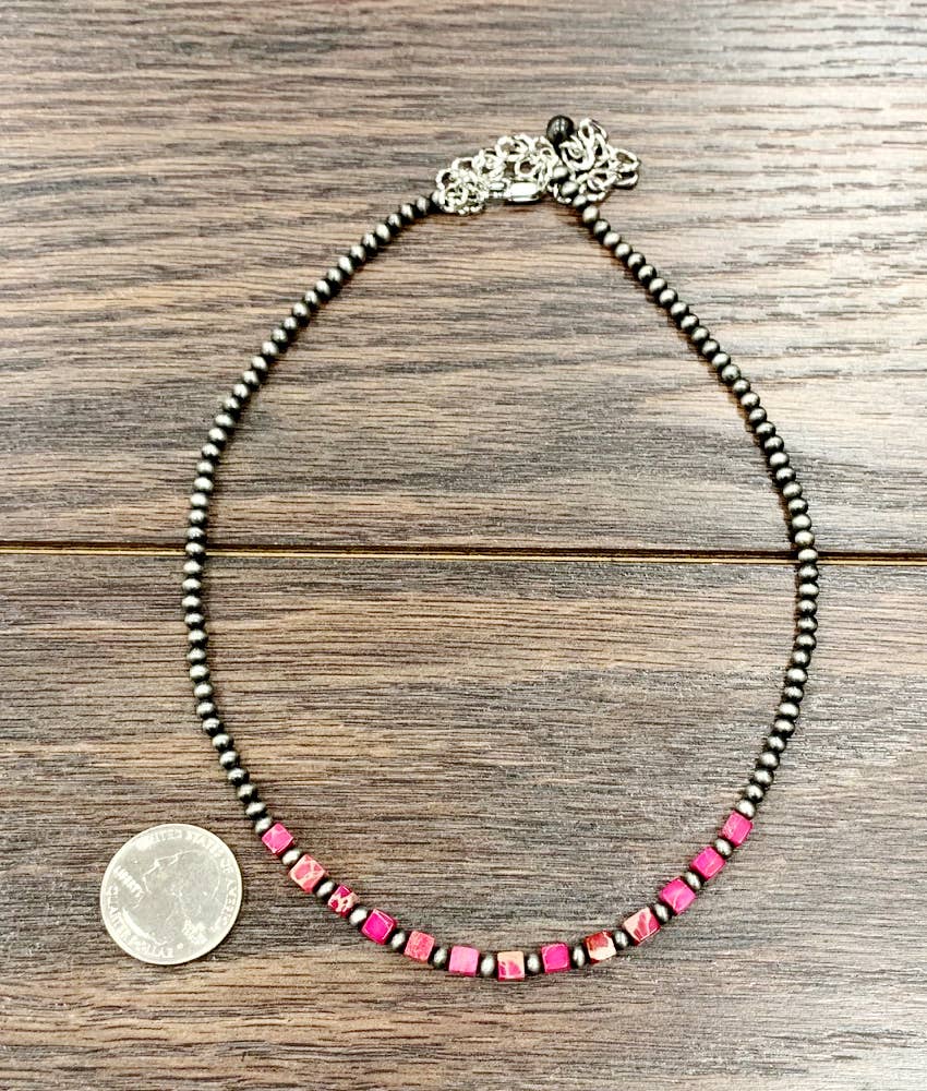 Square Pink Gemstone Necklace