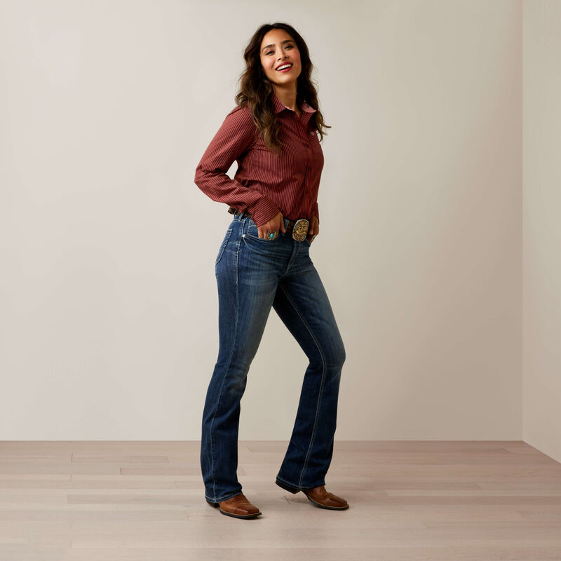 Women's Ariat Wrinkle Resist Kirby Stretch Shirt - Rust Stripped