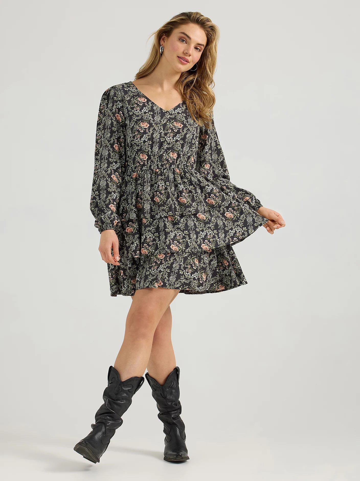 Women's Wrangler Retro Vintage Tiered Long Sleeve Dress  Hilltop Western  Clothing | Keffeler Kreations