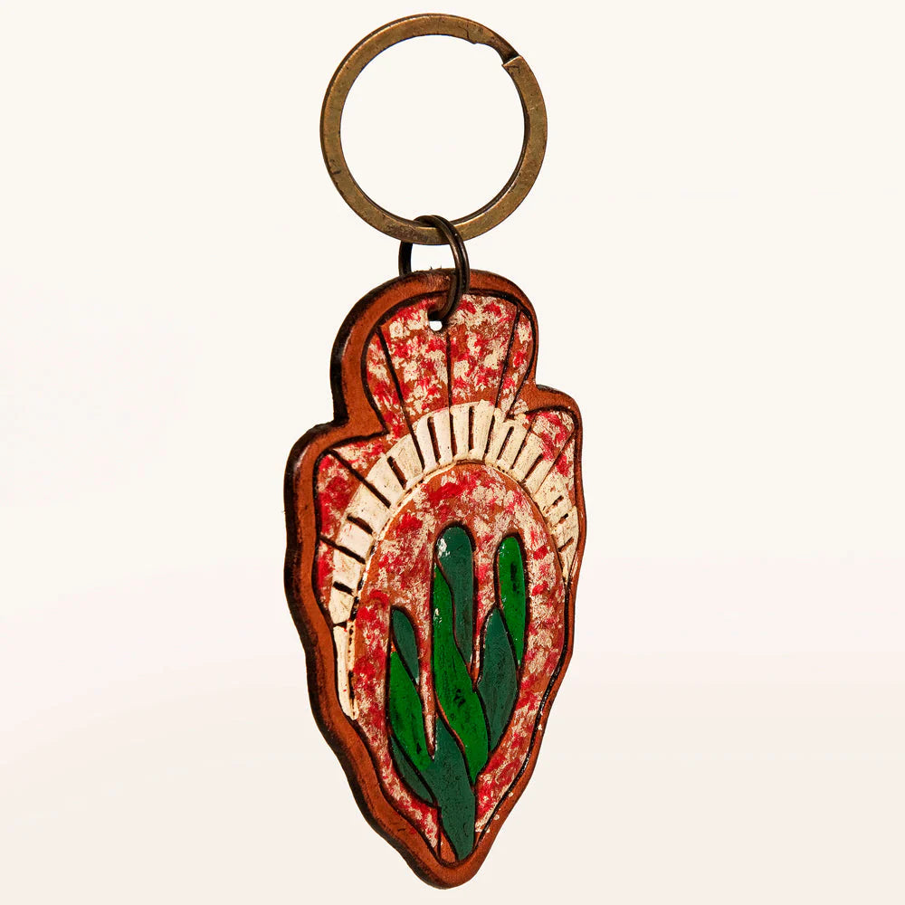 American Darling Hand-Tooled Leather Keyring - Arrowhead
