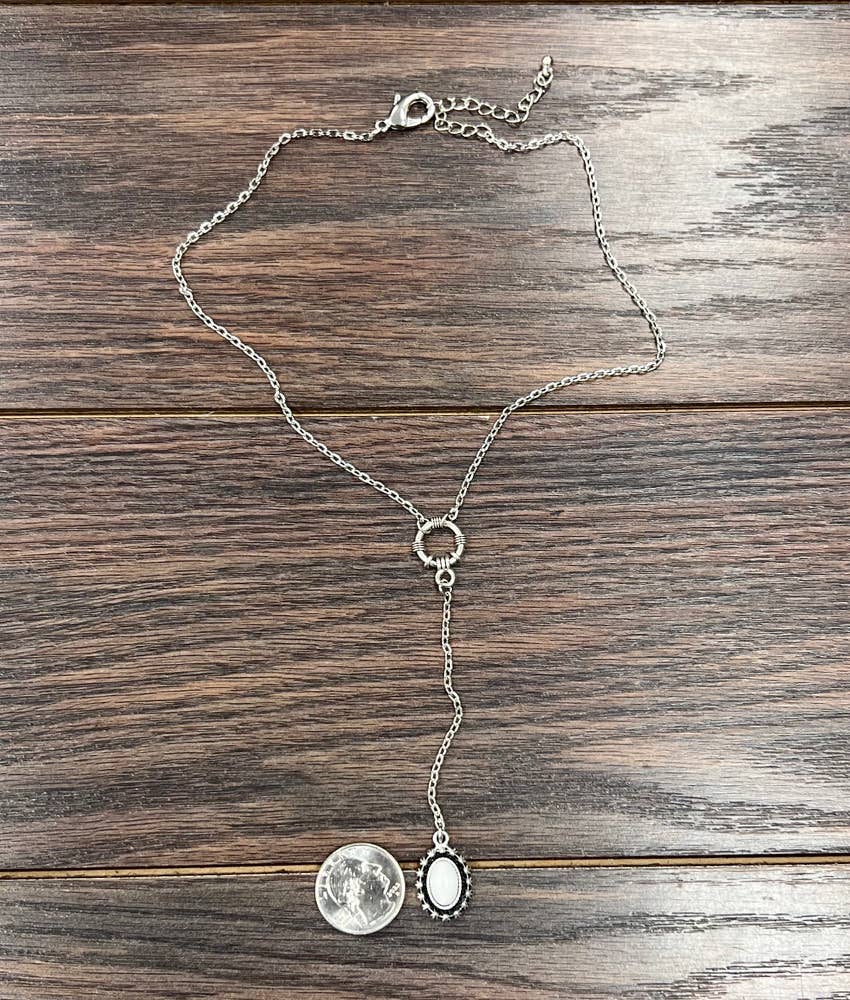 Oval White Turquoise Y-Necklace