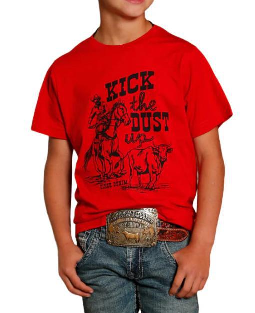 Boy's Cinch Red "Kick The Dust Up" T-Shirt