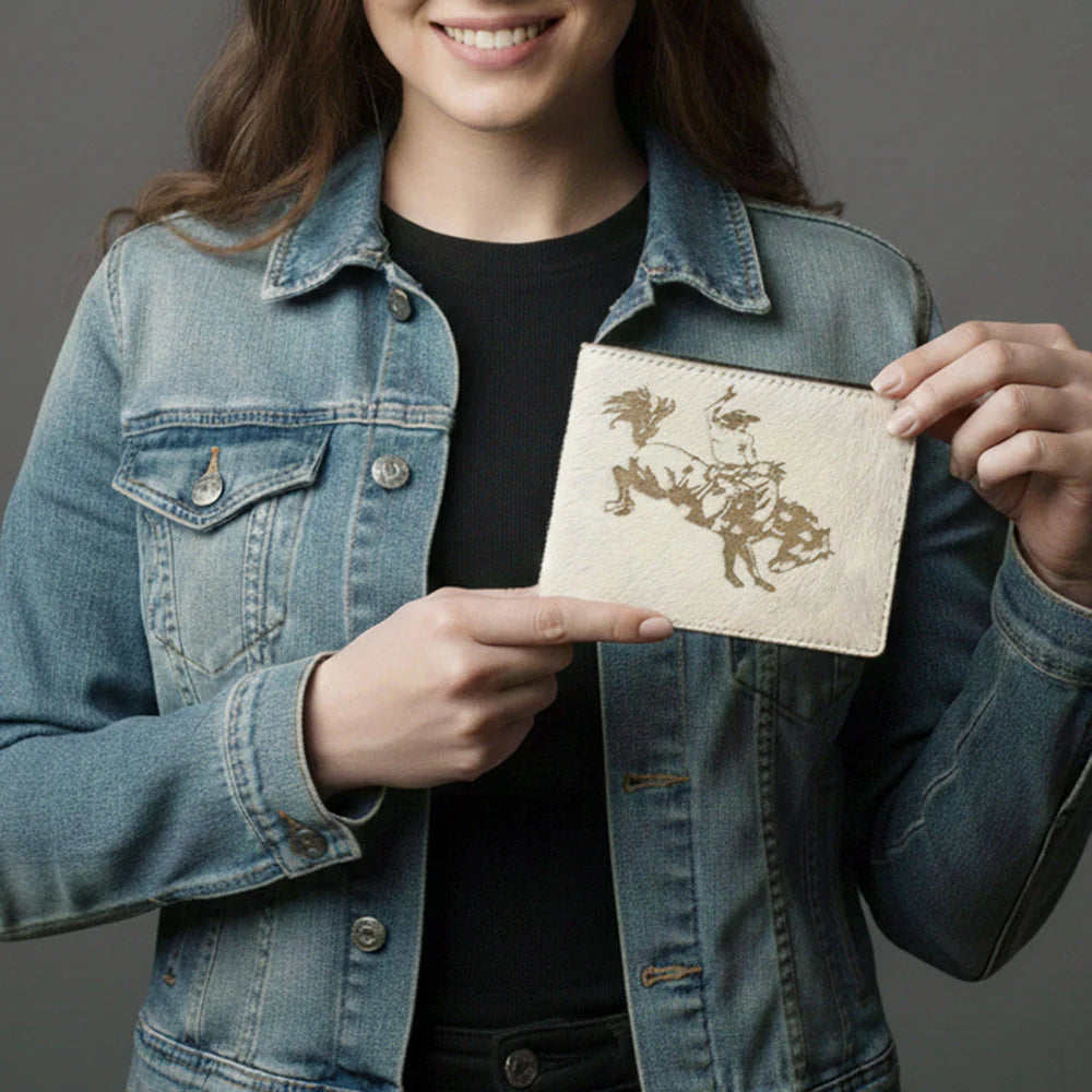 American Darling Hair-On Leather Engraved Wallet - Saddle Bronc