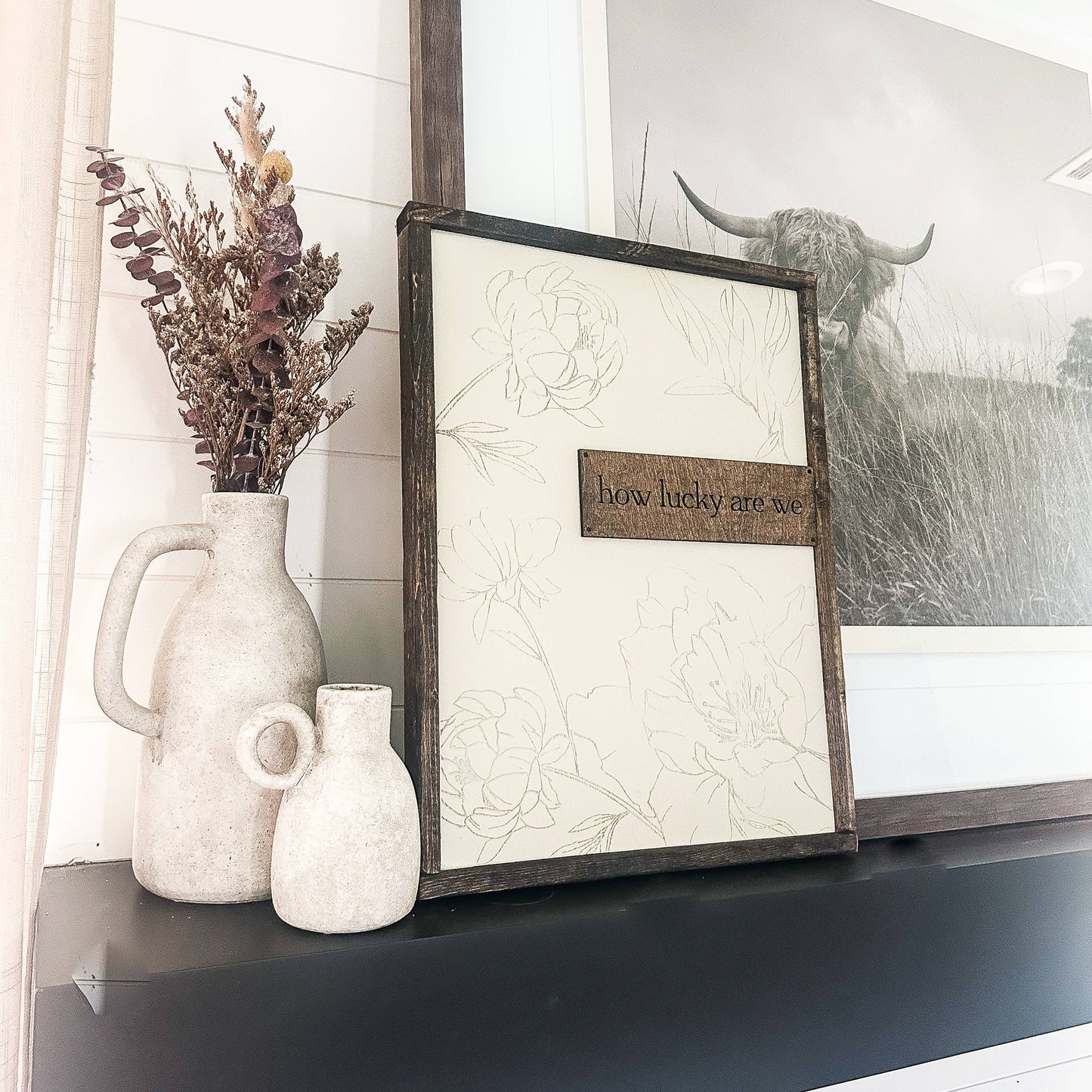 'How Lucky Are We' Engraved Wood Sign