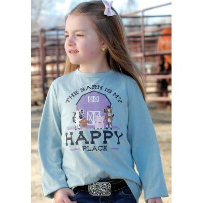 Girl's Cruel Girl Long Sleeve Happy Barn Tee - Sage Green