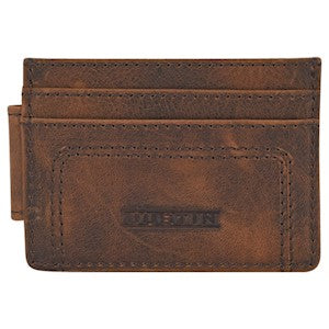 JUSTIN CARD WALLET BROWN PULL UP LEATHER W/STITCHED DETAILS