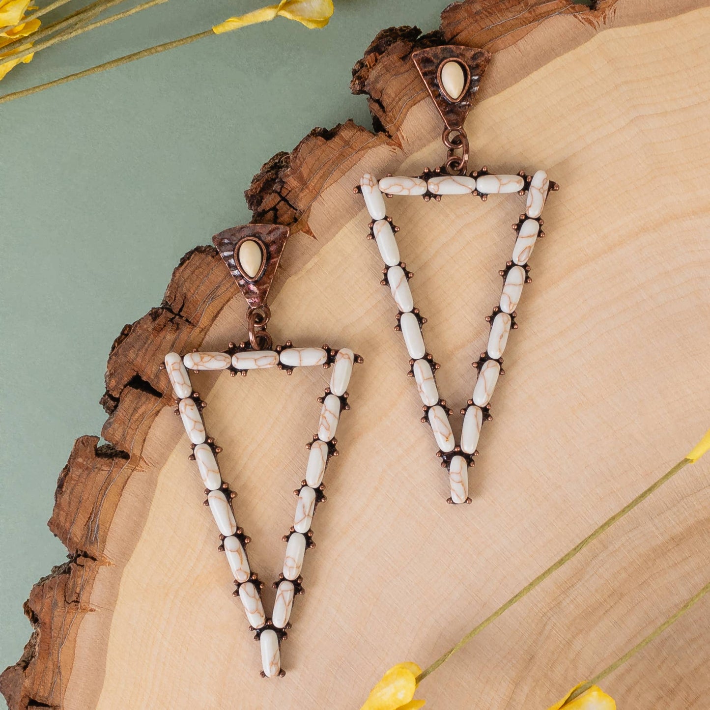 Copper and Ivory Triangle Earrings