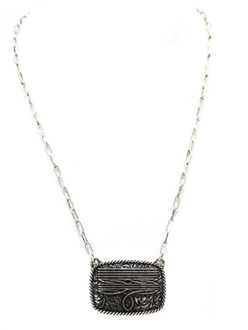 Western Boot Stitch Rectangle Necklace