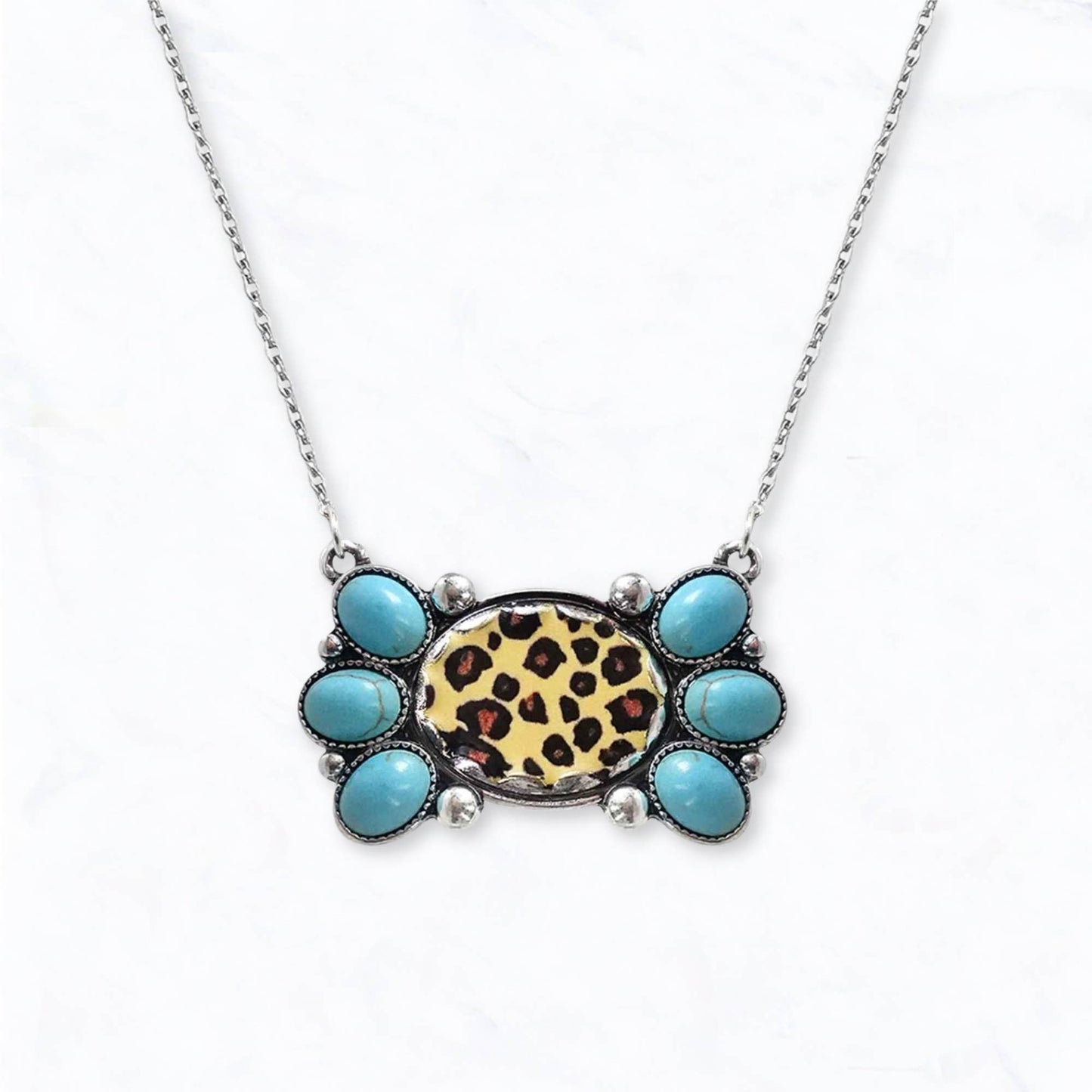 Western Turquoise & Leopard Statement Necklace