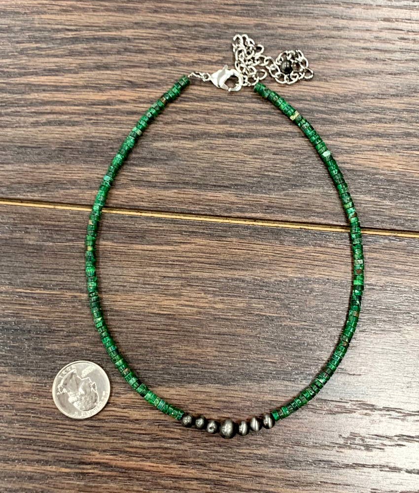 Emerald Green Gemstone with Navajo Beads Necklace