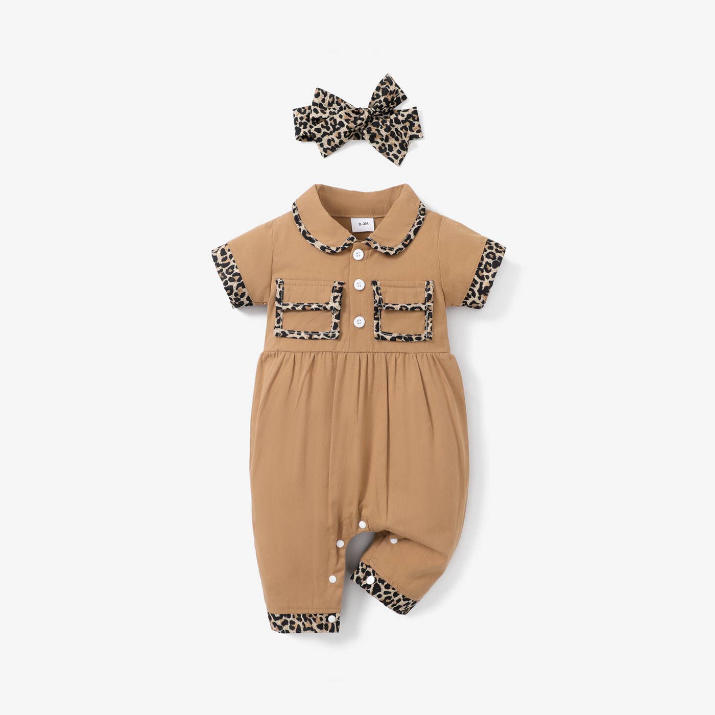 Girl's Leopard Splicing Peter Pan Collar Outfit