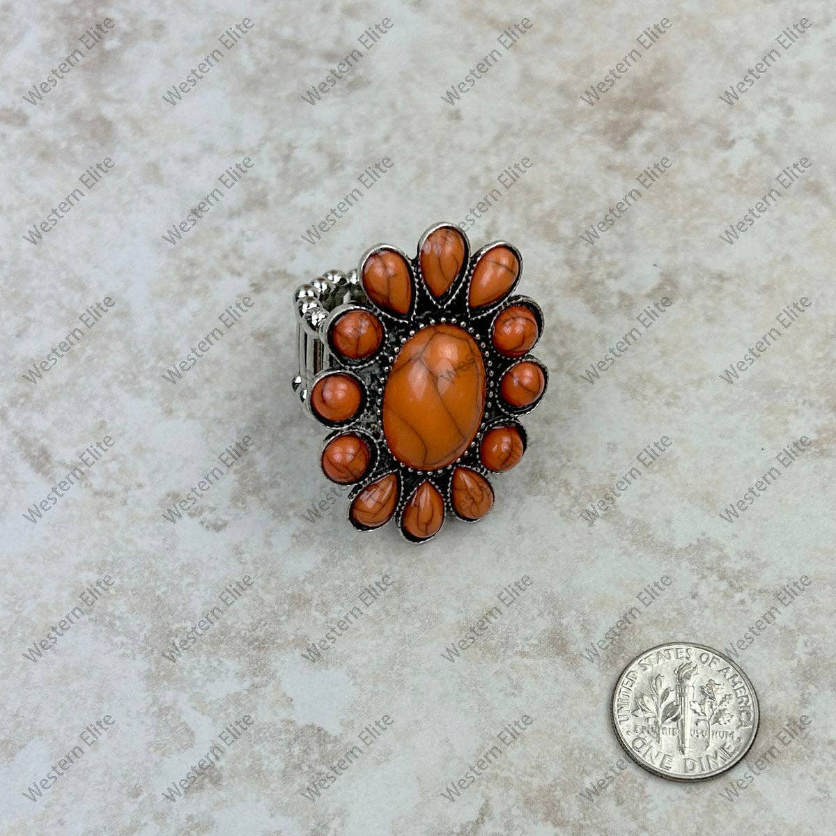 Orange Stone Concho Stretch Ring