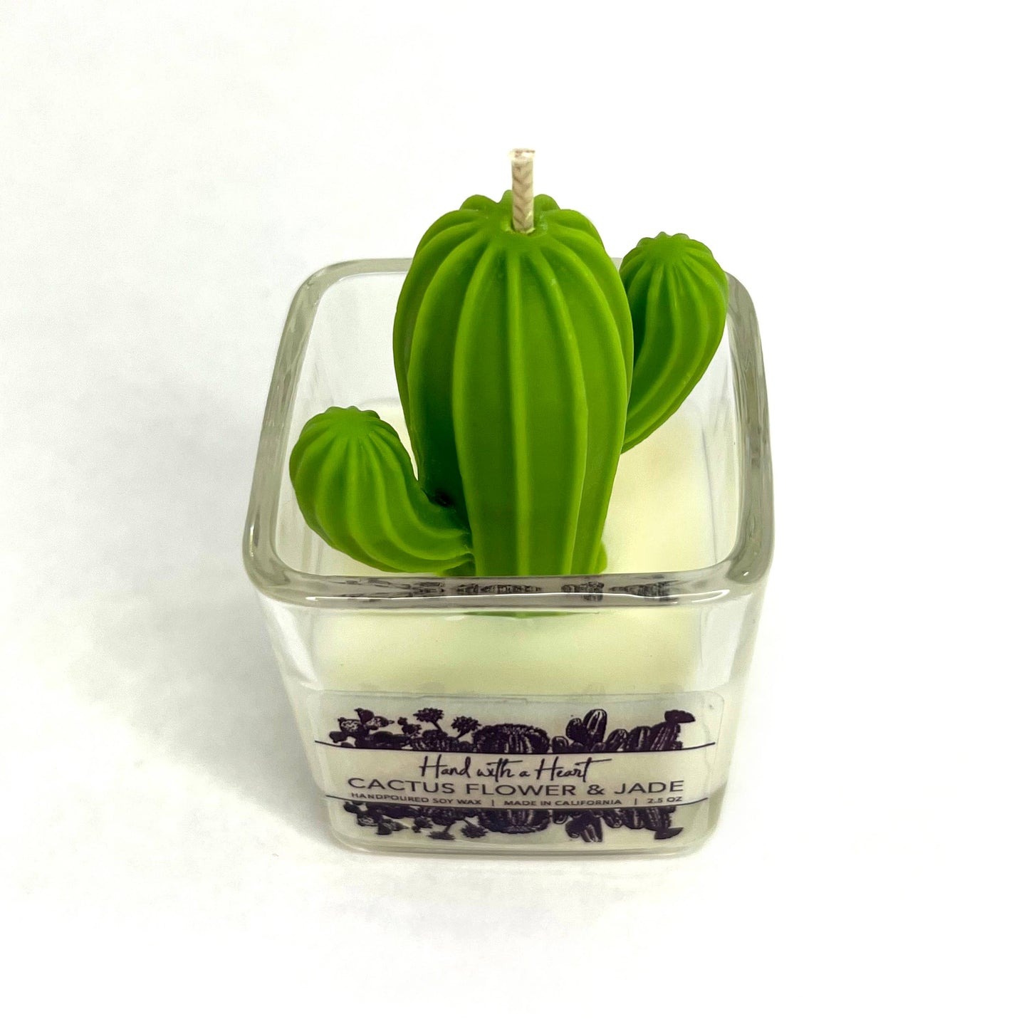 Hand With A Heart Cactus flower & Jade Soy Wax Candle