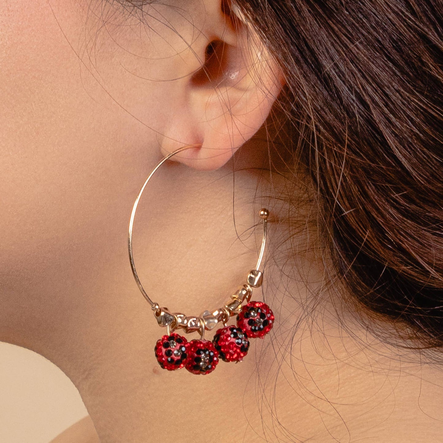 Red Beaded Hoop Earrings
