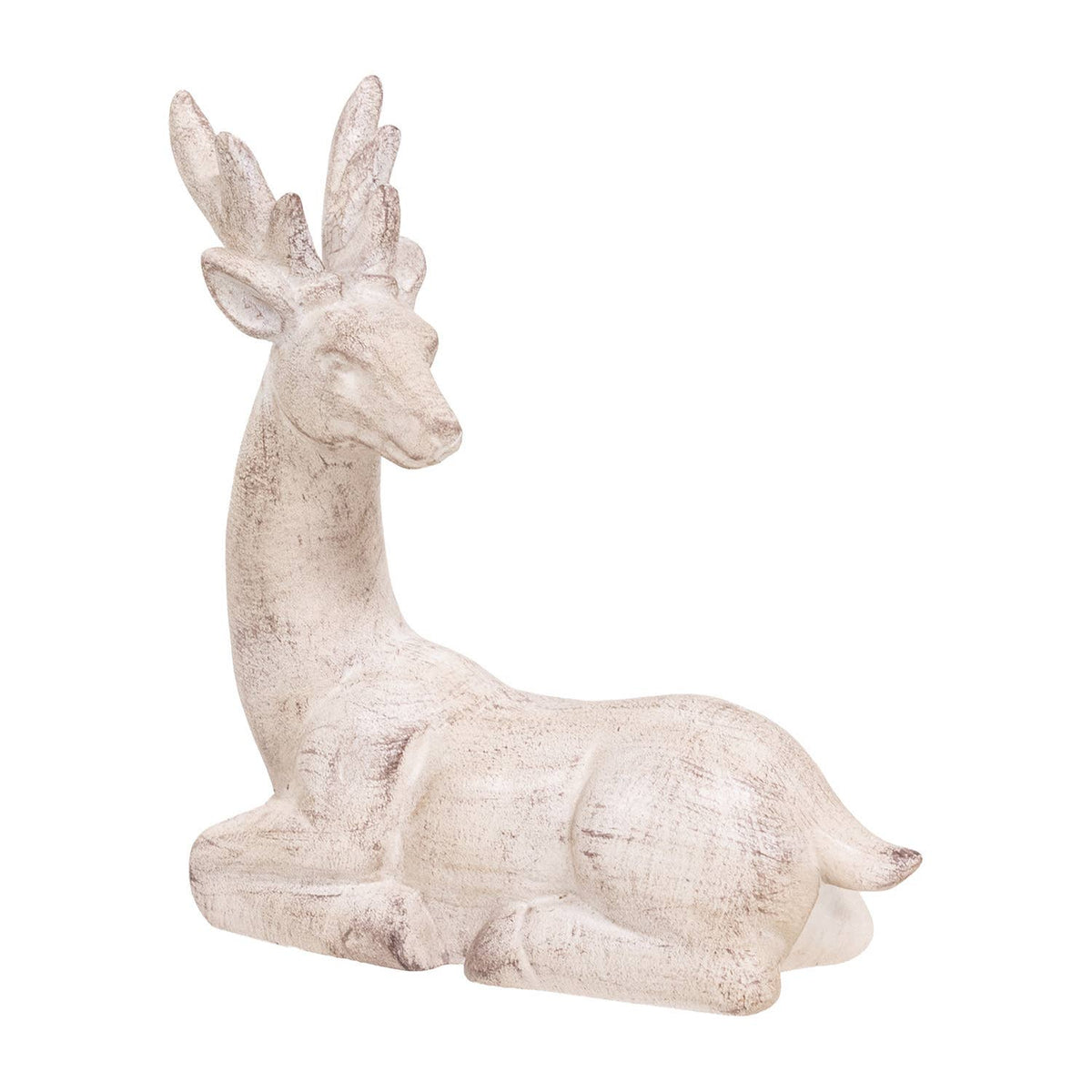 White Distressed Resin 'Looking Back' Reindeer