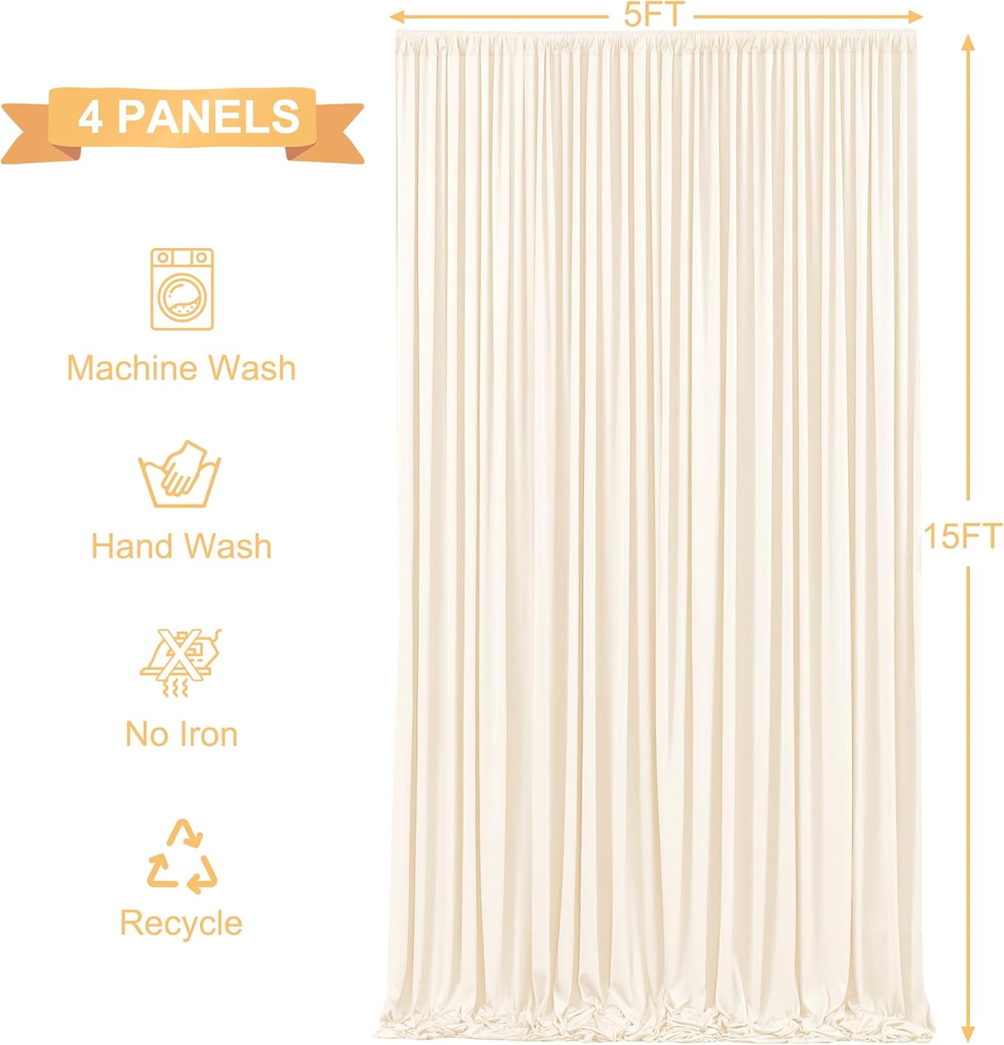 5ft x 15ft Champagne Wrinkle Free Backdrop Curtains