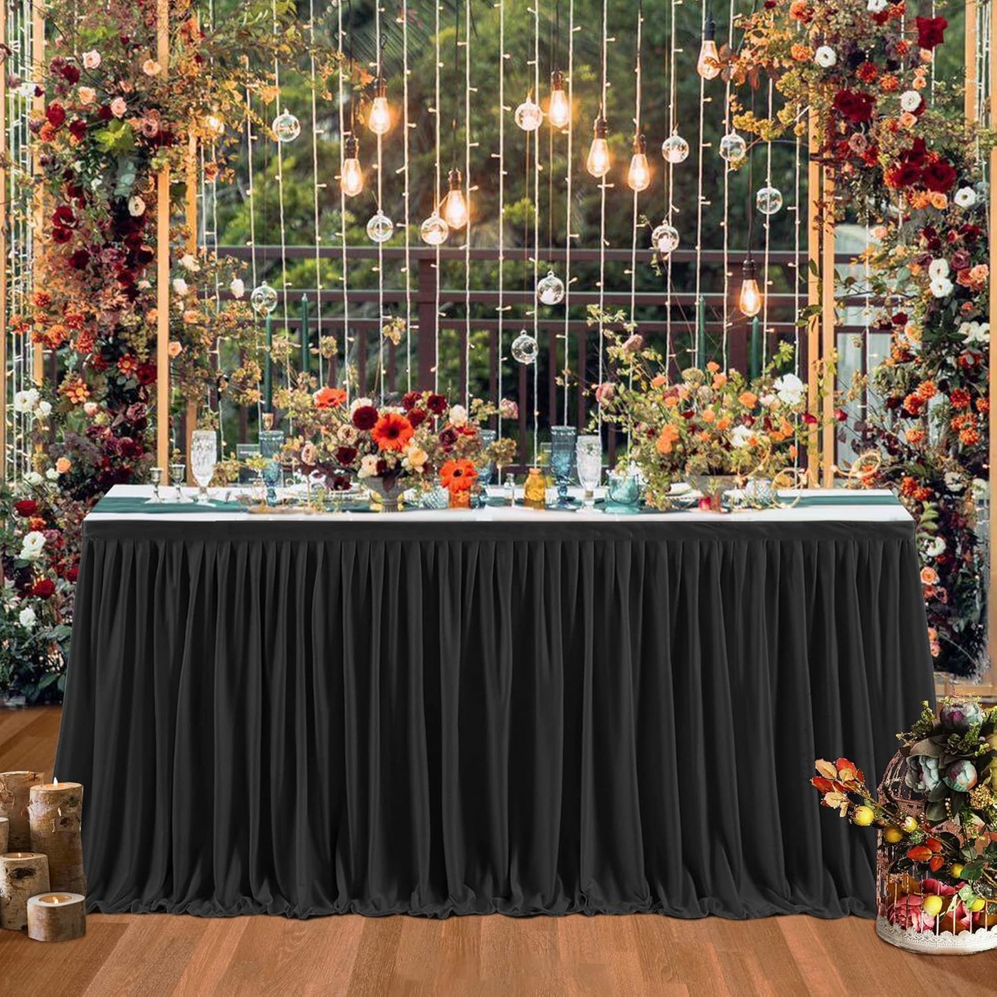 Black Ruffle Table Skirts for Rectangle Tables