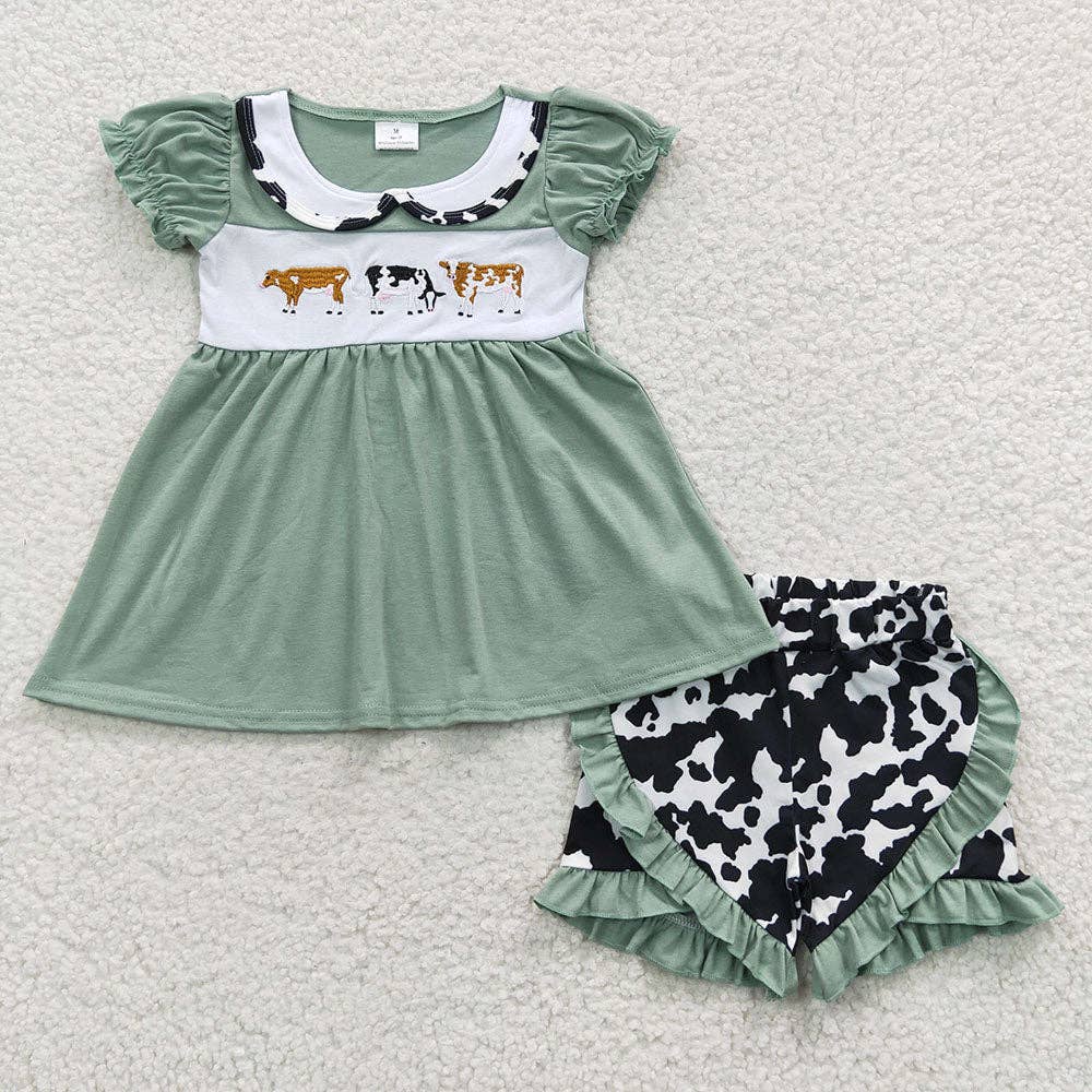 Girl's Infant Cow Western Summer Shorts Sets