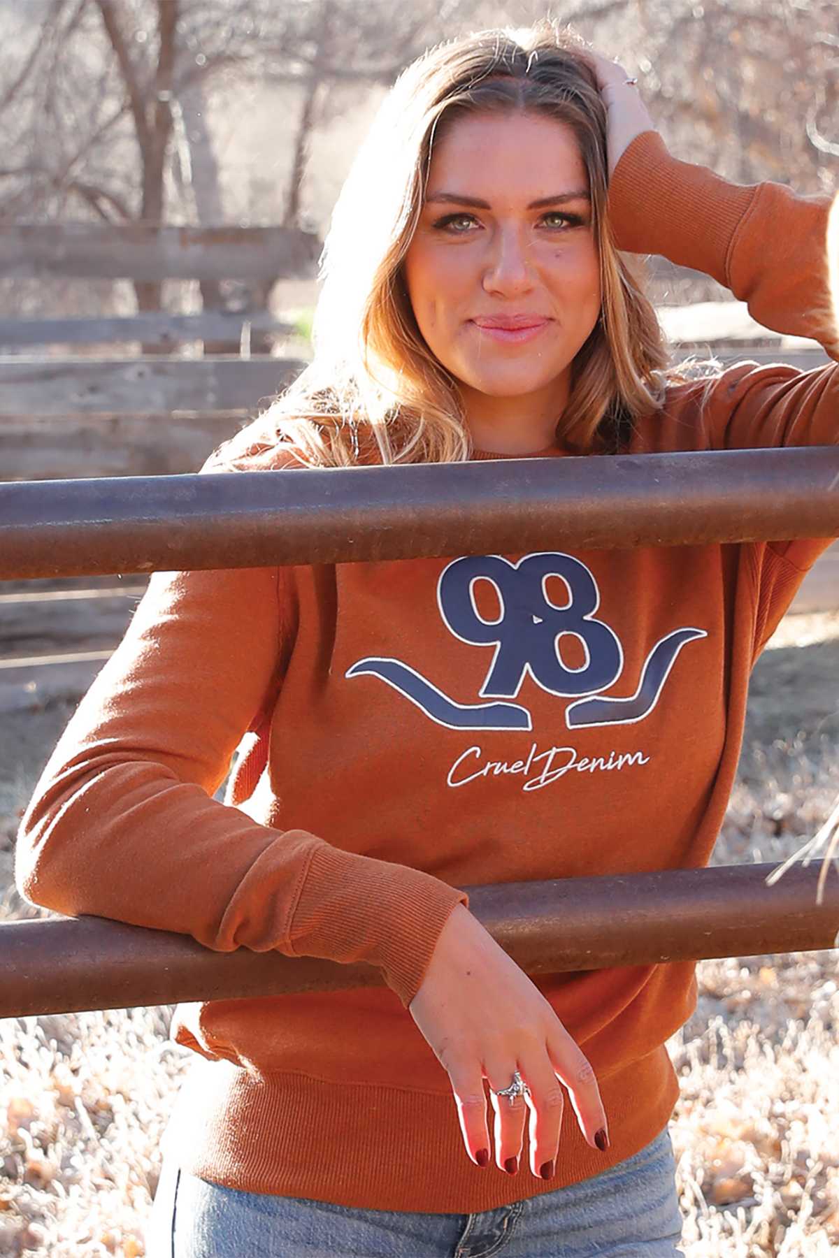 Women's Cruel Denim Crew Neck Sweatshirt - Rust