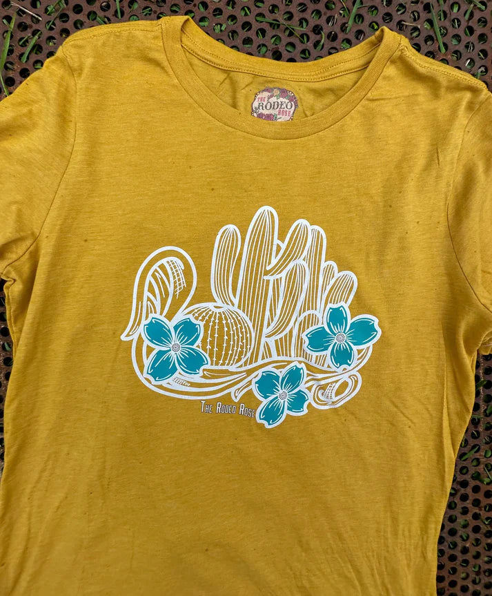 The Rodeo Rose Cactus floral tee in mustard