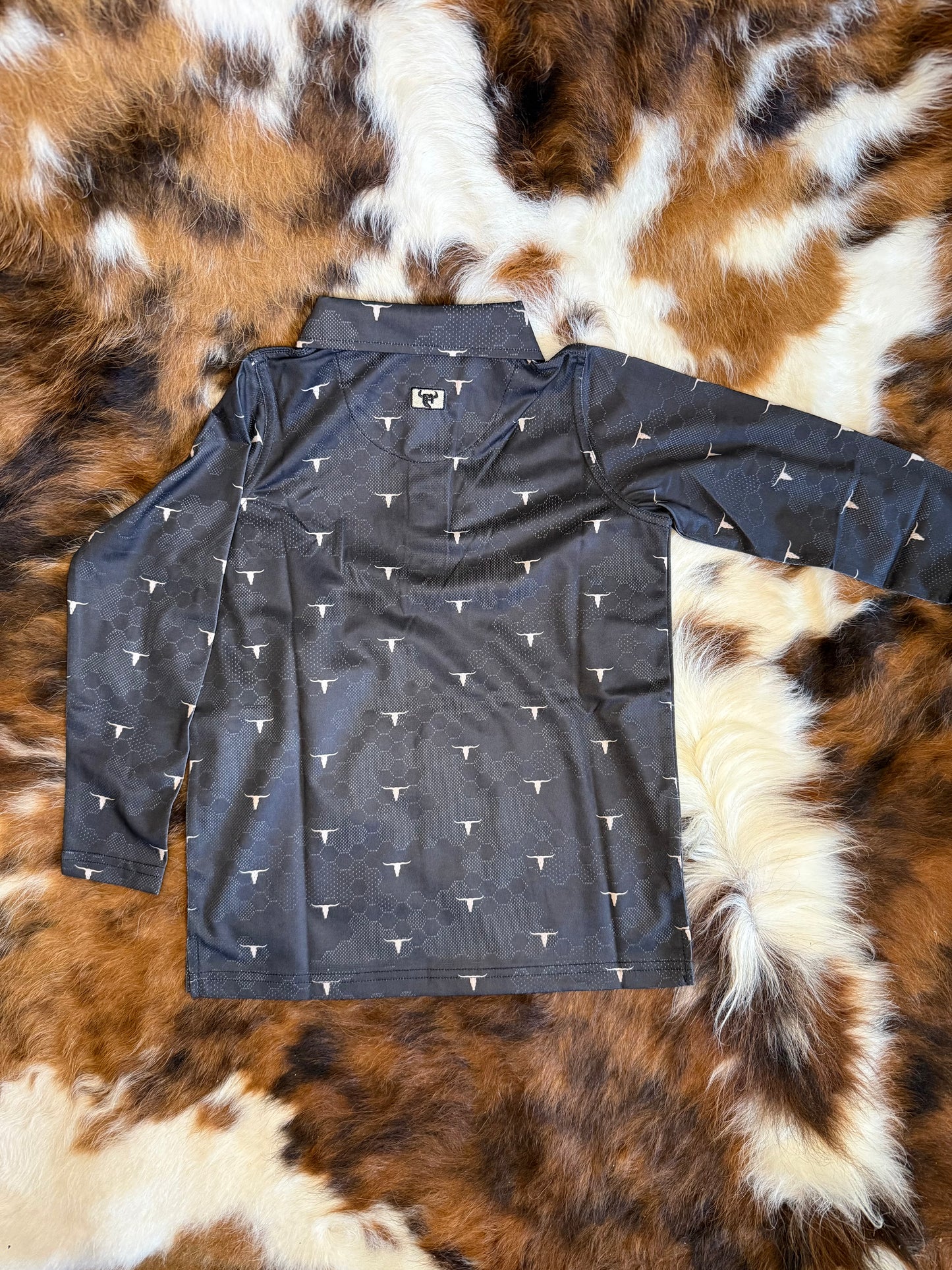 Boy's CH Skull Scatter Long Sleeve Polo - Black