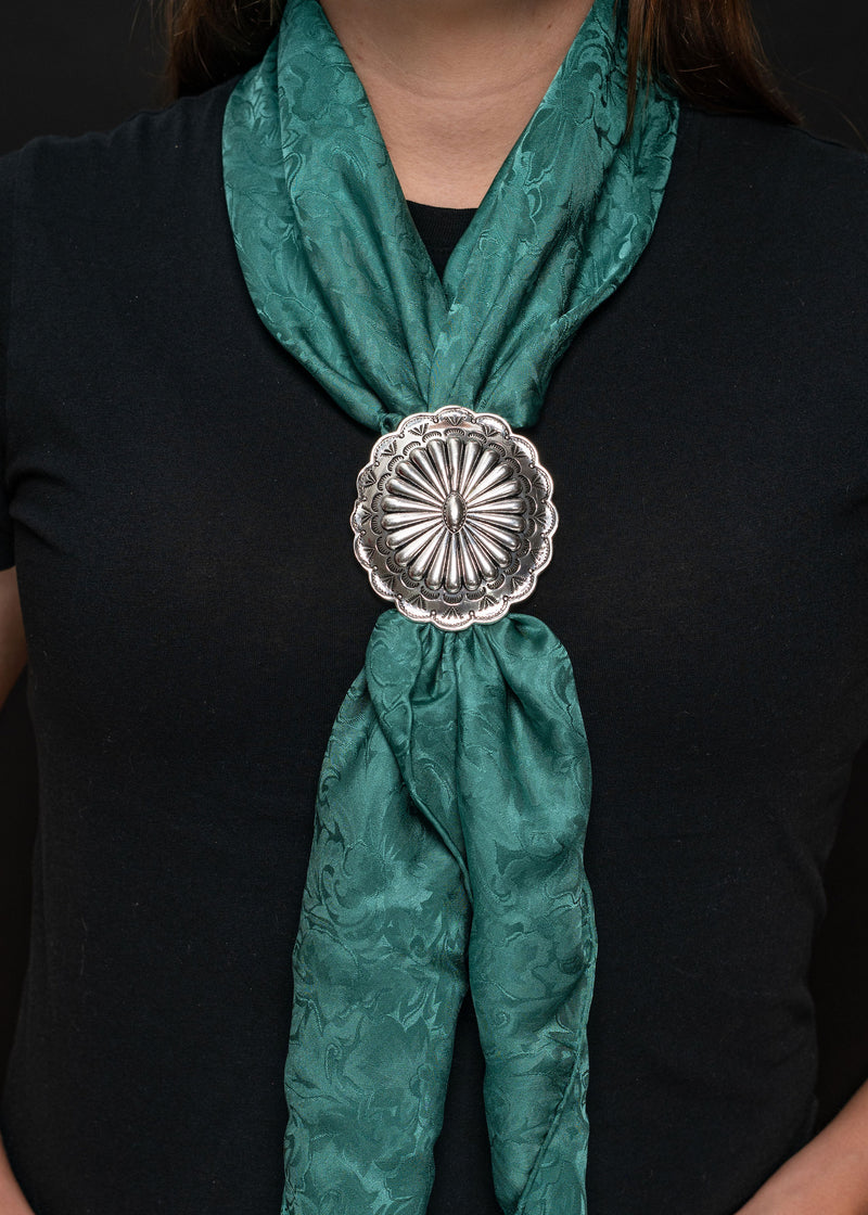 Burnished Silver Round Concho Scarf Slide