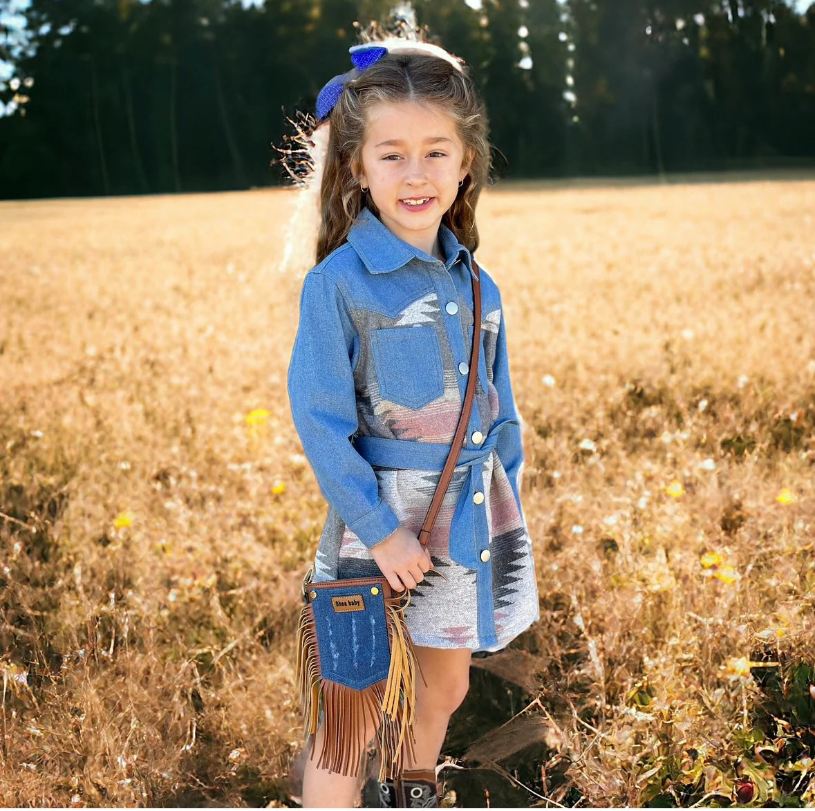 Girl's Shea Babe Denim Leather Fringe Handbag