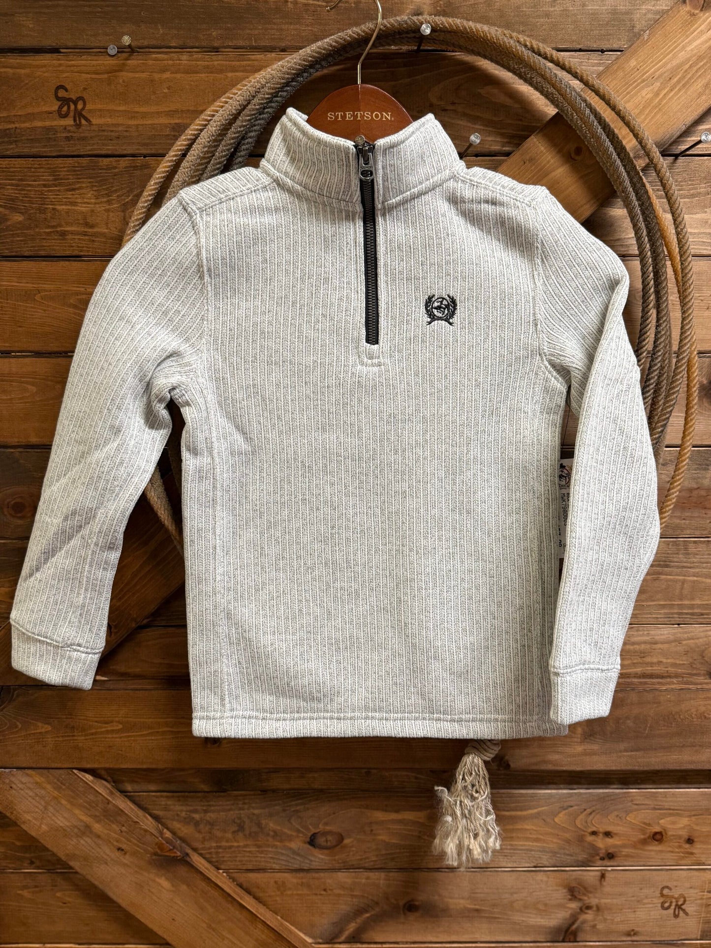 Boy's Cinch 1/4 Zip Knitted Pullover Grey/White