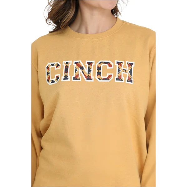 Women's Cinch Long Sleeve Logo Sweatshirt - Gold