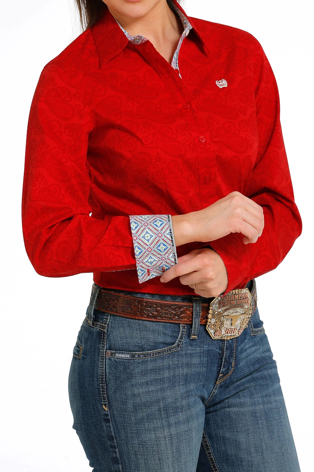 Women's Cinch Red Paisley Button Western Shirt