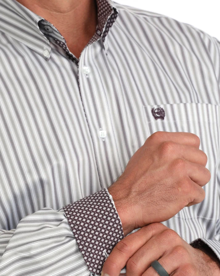 Men's Cinch White Stripe Classic Fit Button Long Sleeve Western Shirt
