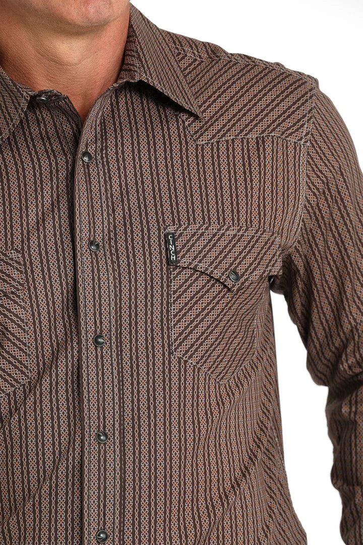 Men's Cinch Modern Fit Pearl Snap Western Shirt - brown