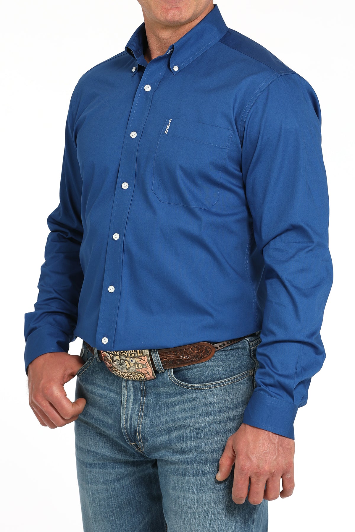 Men's Cinch Solid Button-Down Western Shirt - Blue