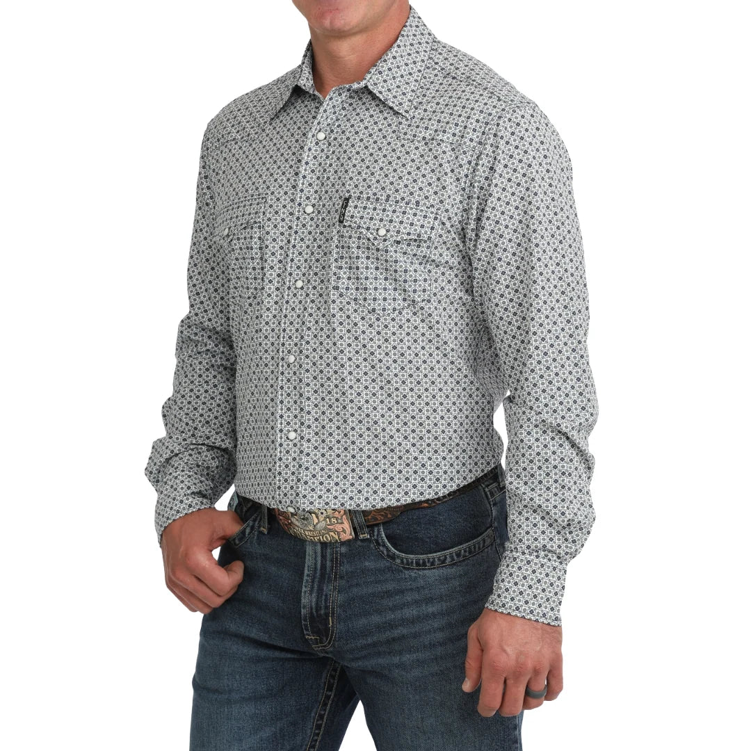 Men's Cinch Geometric ArenaFlex Snap Shirt - White and Navy