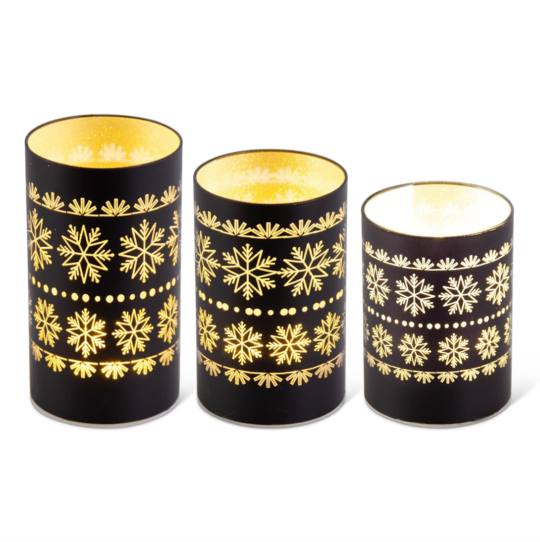 Black Laser Engraved Snowflake LED Rotating Cylinders