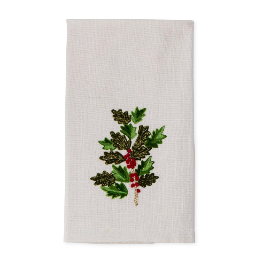 Cream Towel w/ Holly Leaves and Berries
