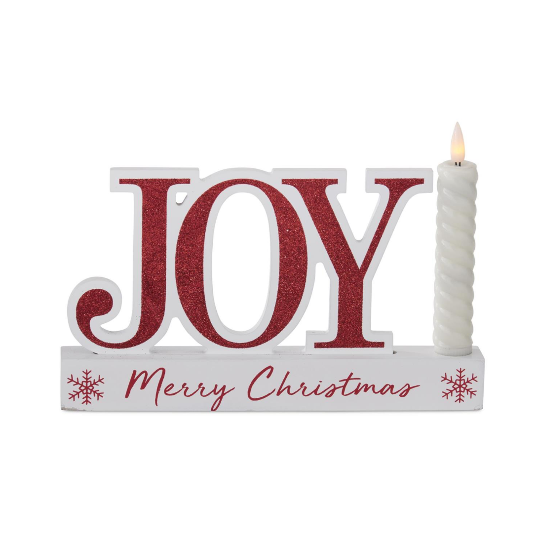 'Joy' White & Red Christmas w/ LED Candle