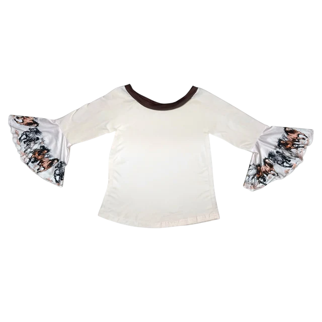 Girl's Shea Baby Running Horses L/S Bell Sleeve Shirt