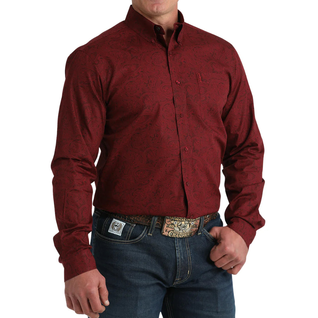 Men's Cinch Long Sleeve Button Down Burgundy Shirt