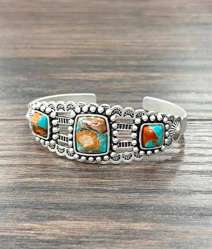 Western Square Gemstone Cuff Bracelet