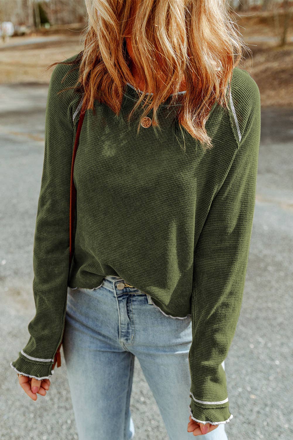 Women's Textured Long Sleeve Top - Green