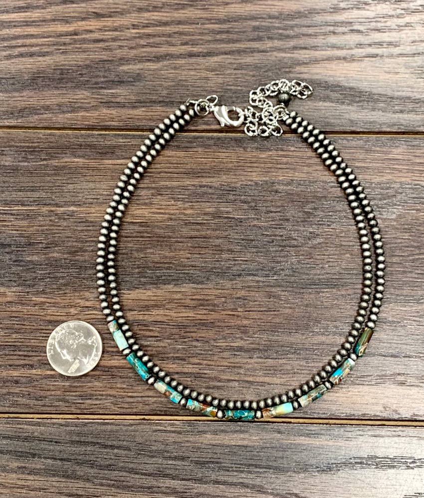 2 Strand Cylindrical Gemstone Necklace