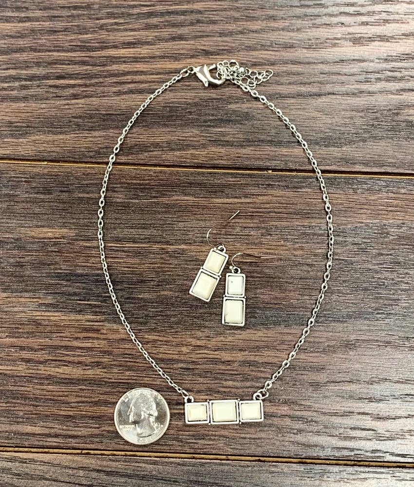 Bar White Turquoise Necklace Earrings Set