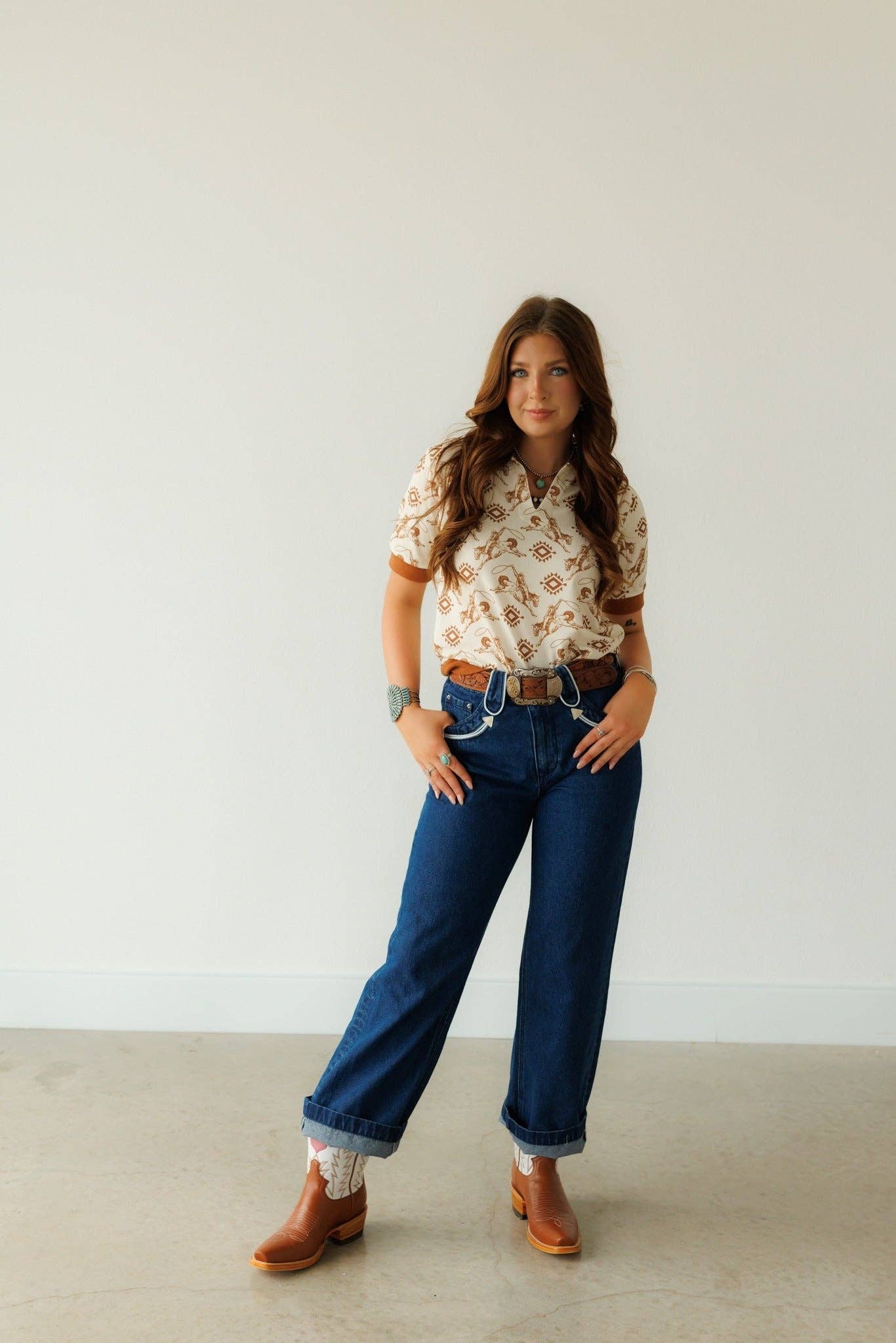 Women's Howdy Hanny Brown Aztec Polo