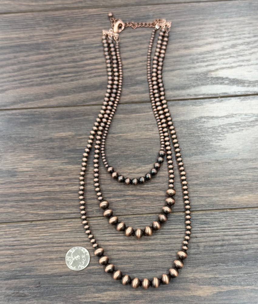 Copper Western Bead 3-strand Necklace