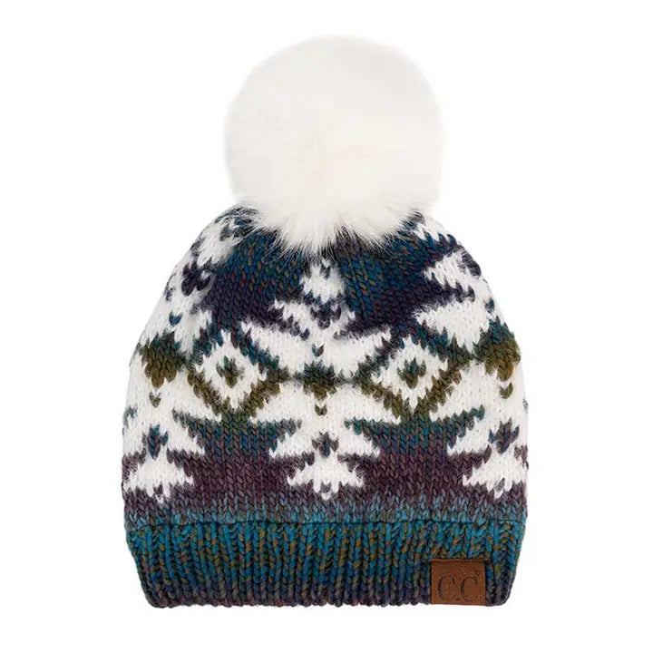 C.C. Multi Yarn Aztec Pattern Pom Beanie Winter Hat