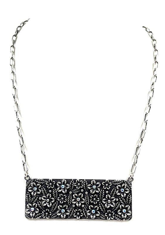 Western Flower Stone Metal Plate Necklace
