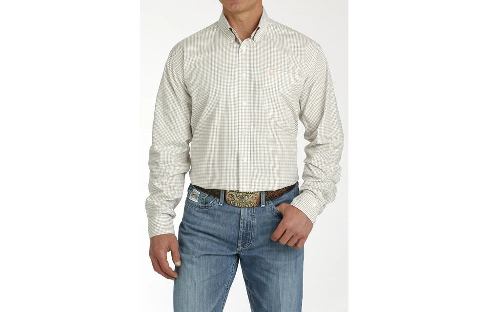 Men's Cinch Plaid Button-Down Western Shirt-White