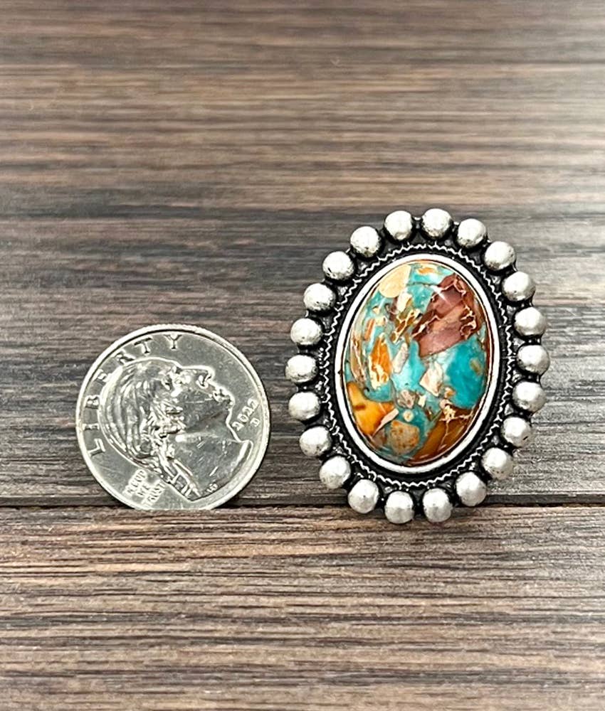 1.7" Gemstone Brass Adjustable Ring